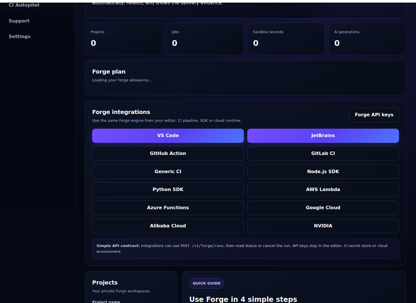 Forge API key screenshot